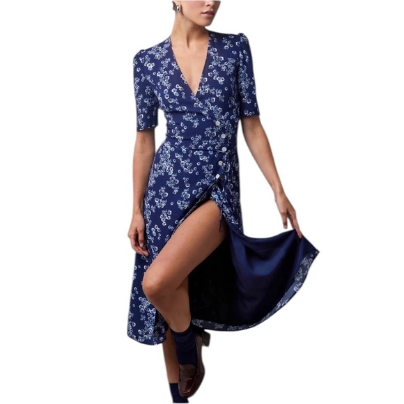 Rouje Gabin Navy Floral Midi Dress Size 36 - Picture 2 of 7